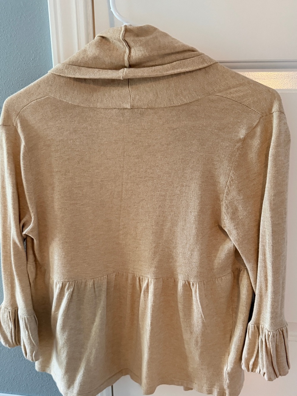 LOFT Beige Open-Front Ruffle-Hem Cardigan - Picture 4 of 4